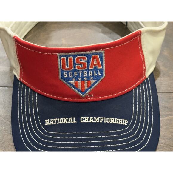 USA Softball National Championship Unisex Red Blue White Adjustable Visor Hat - Picture 3 of 8